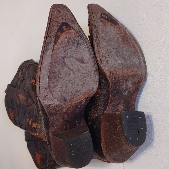 CORAL Leather cowboy boots Leather Cowboy Dancing rodeo boots pointy toe - Picture 11 of 12